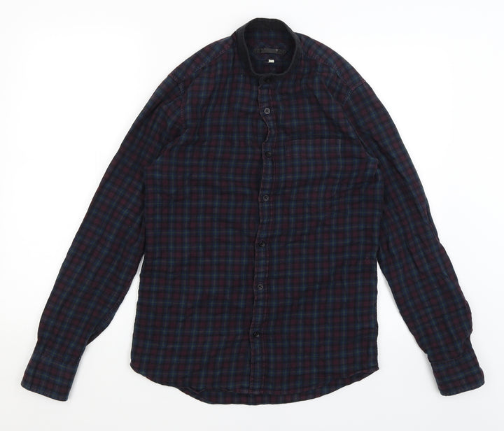 River Island Mens Blue Plaid Button-Up Size XS