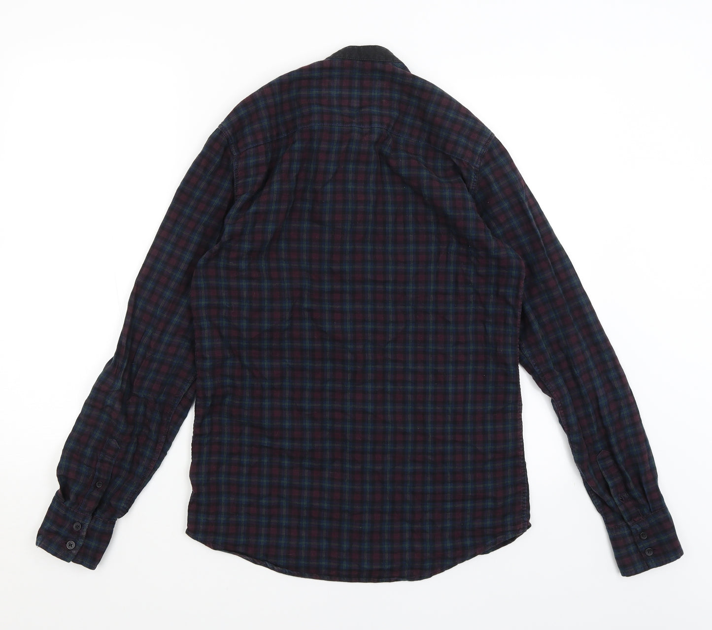 River Island Mens Blue Plaid   Button-Up Size XS