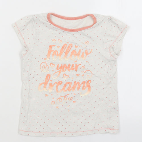 George Girls White Spotted  Basic T-Shirt Size 5-6 Years