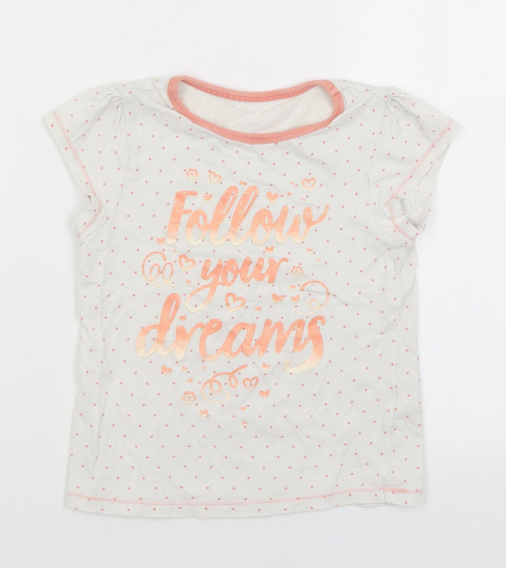George Girls White Spotted Basic T-Shirt Size 5-6 Years