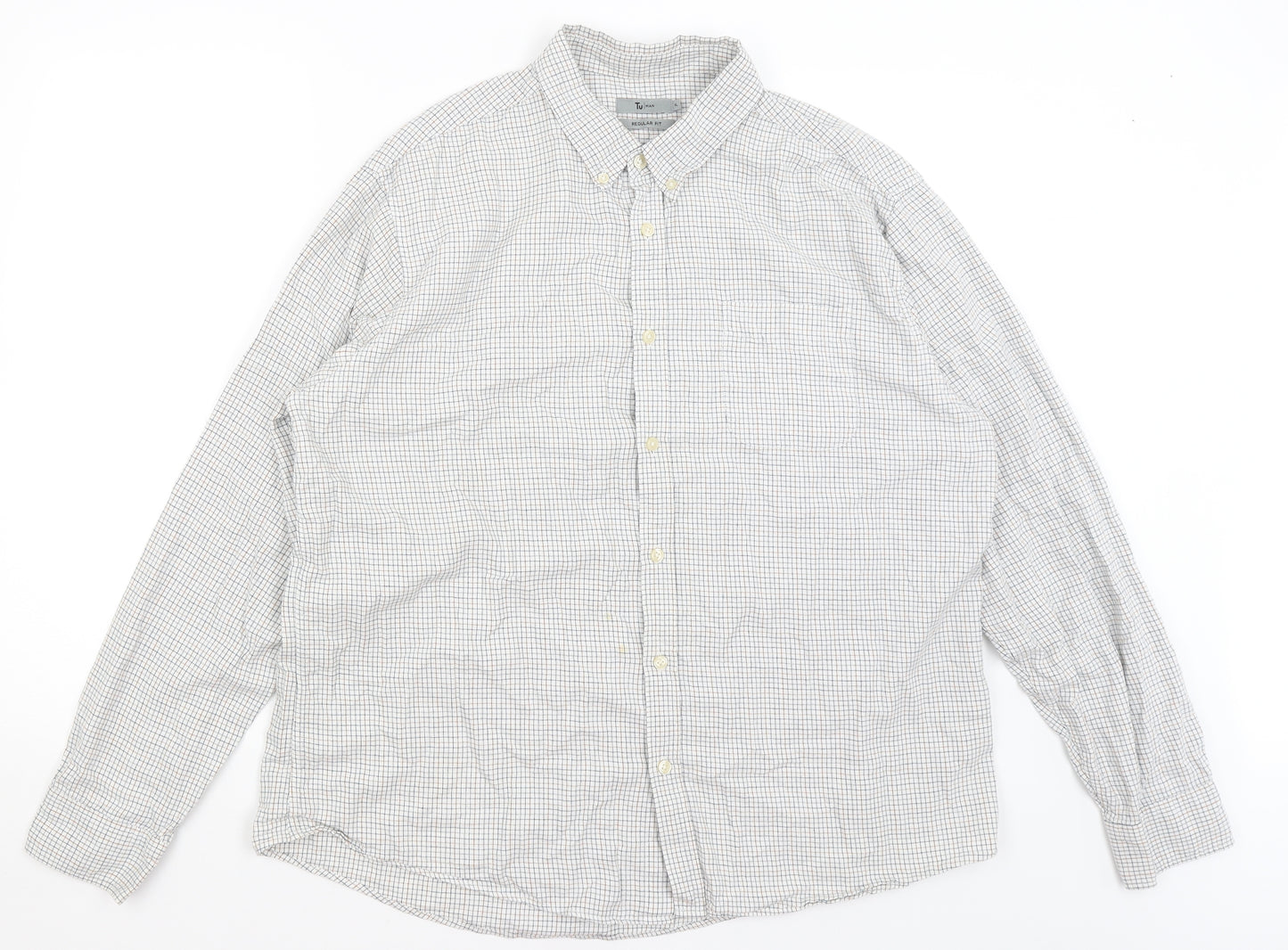 TU Mens White Check   Dress Shirt Size XL