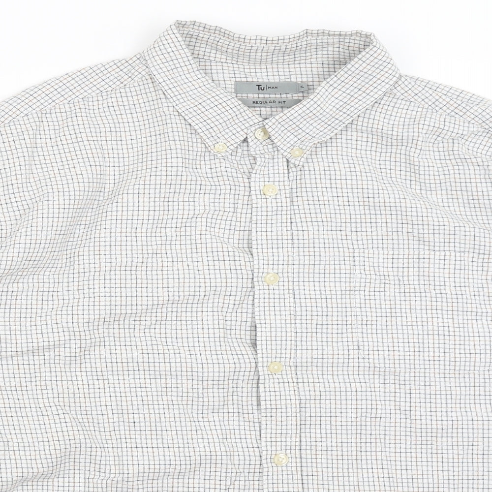 TU Mens White Check   Dress Shirt Size XL