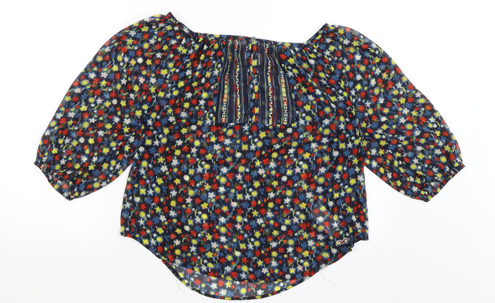 Hollister Womens Blue Floral Basic Blouse Size S
