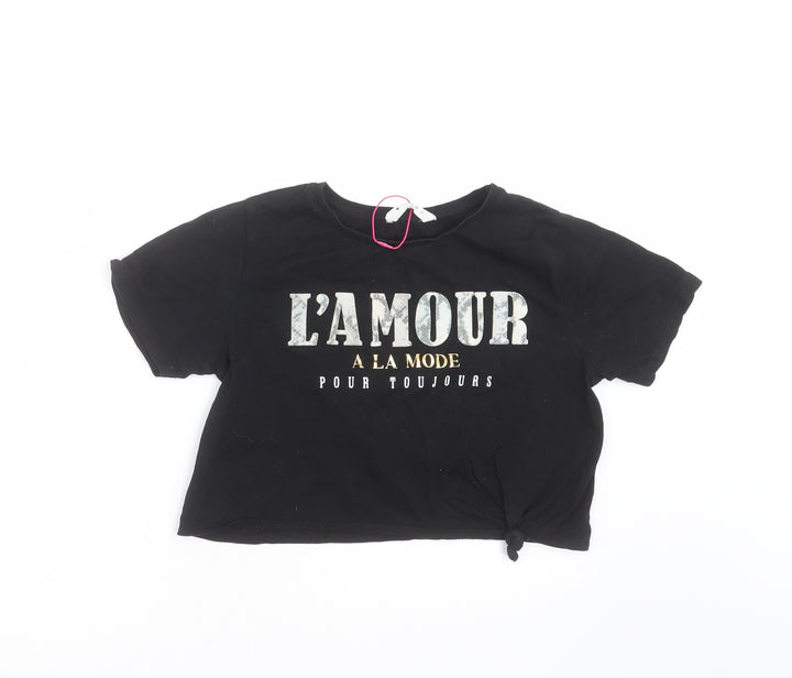 Candy Couture Girls Black Cropped T-Shirt Size 11 Years - l'amour