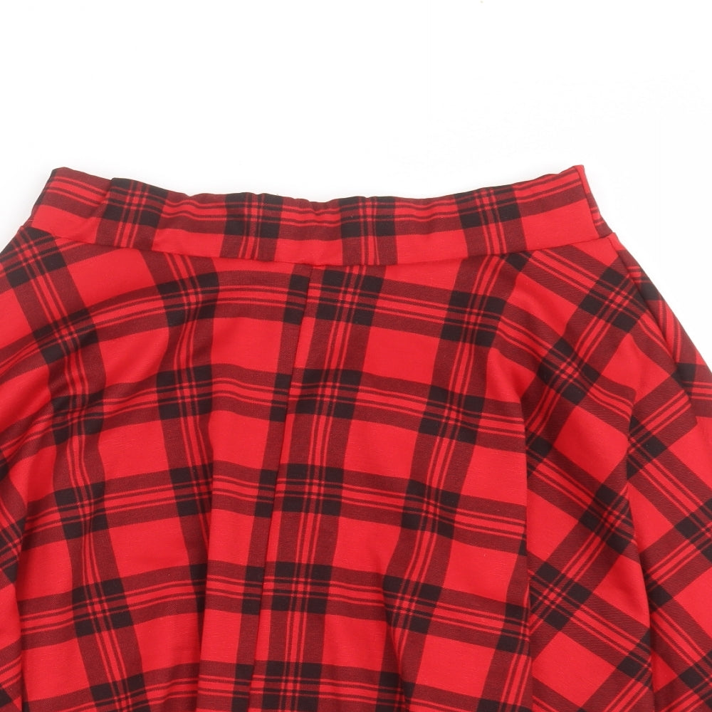 Preworn Womens Red Check  A-Line Skirt Size 14