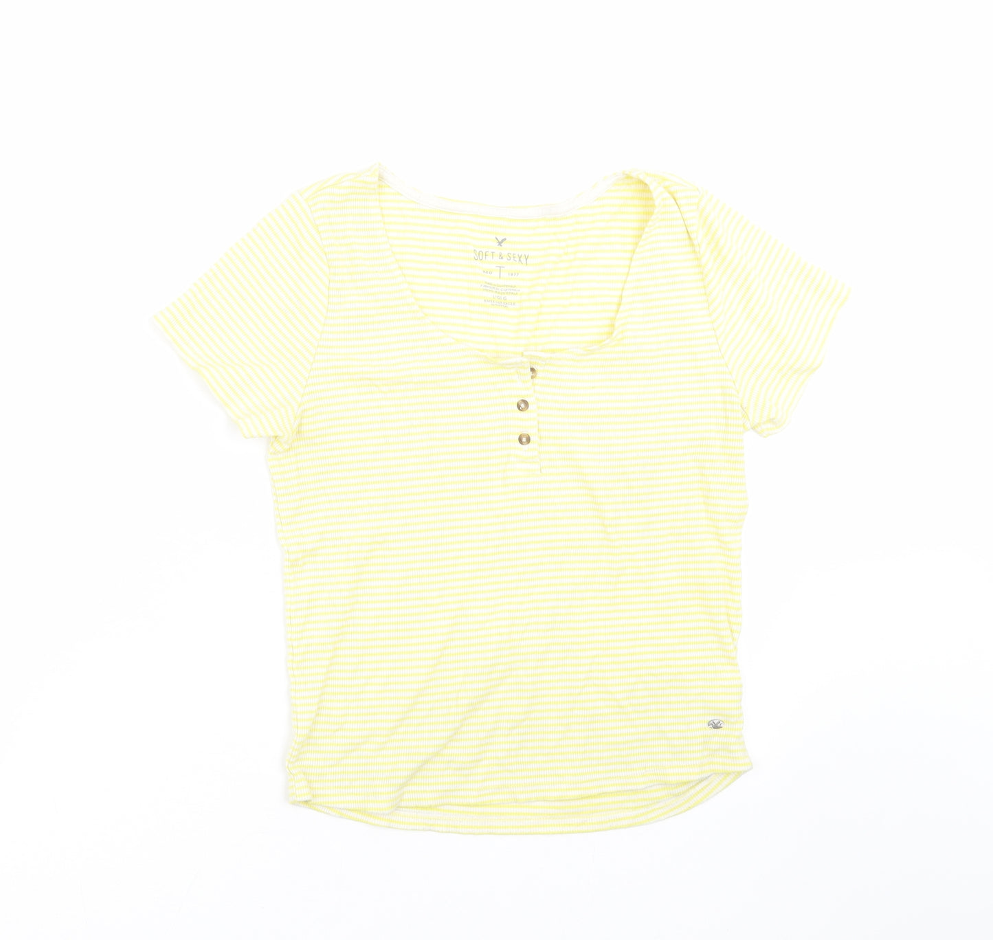 SOFT & SEXY Womens Yellow Striped  Basic T-Shirt Size L