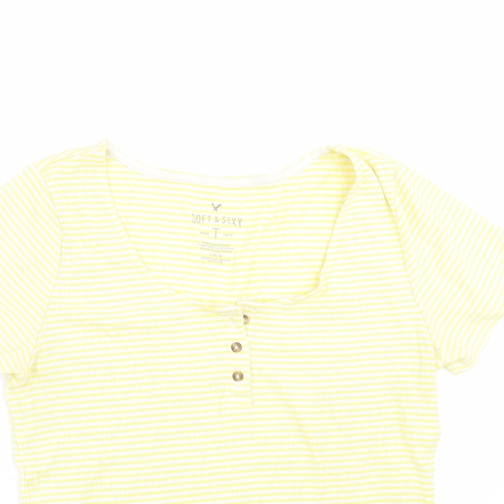 SOFT & SEXY Womens Yellow Striped  Basic T-Shirt Size L