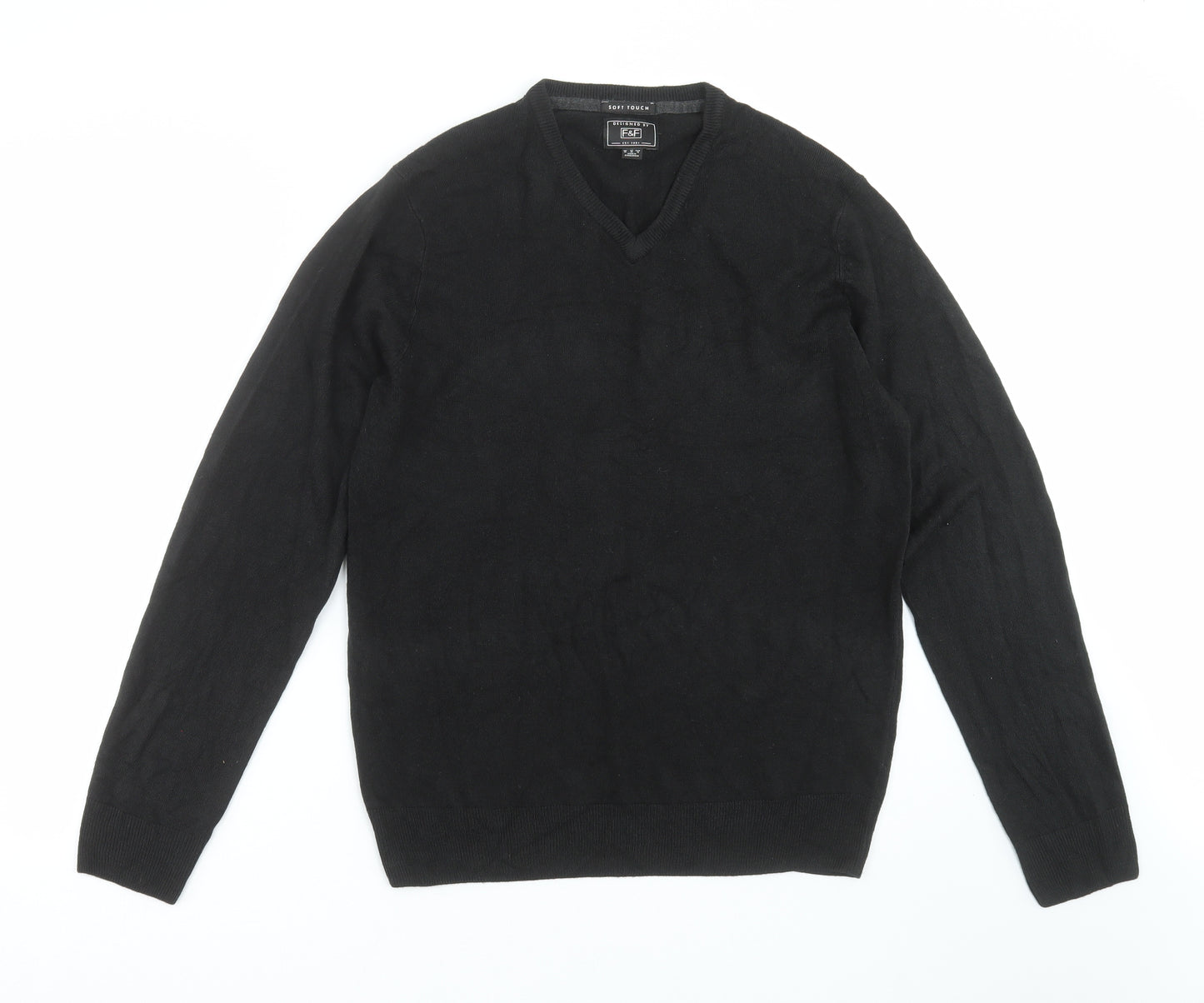 F&F Mens Black  Knit Pullover Jumper Size M