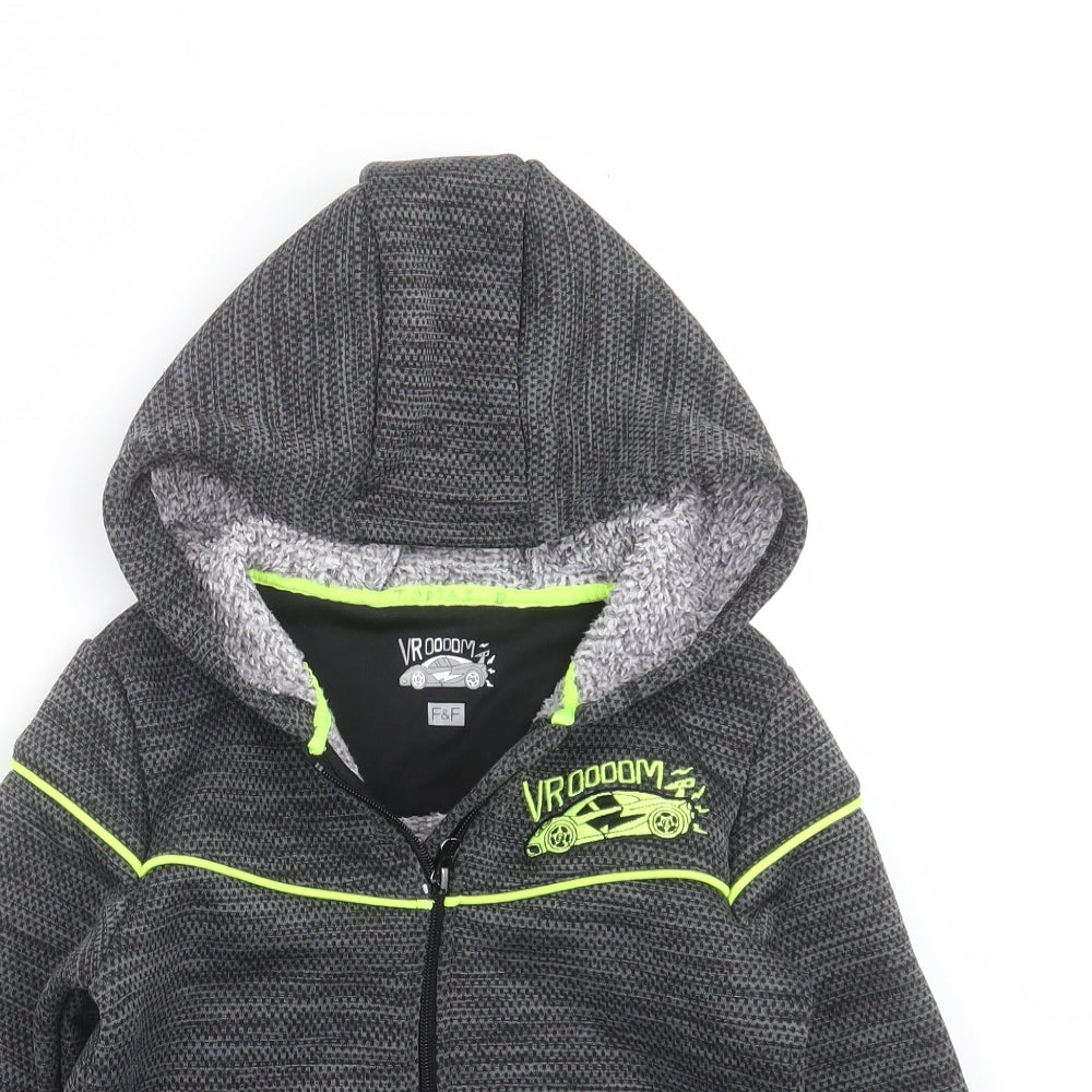 F&F Boys Grey Geometric  Full Zip Hoodie Size 6-7 Years