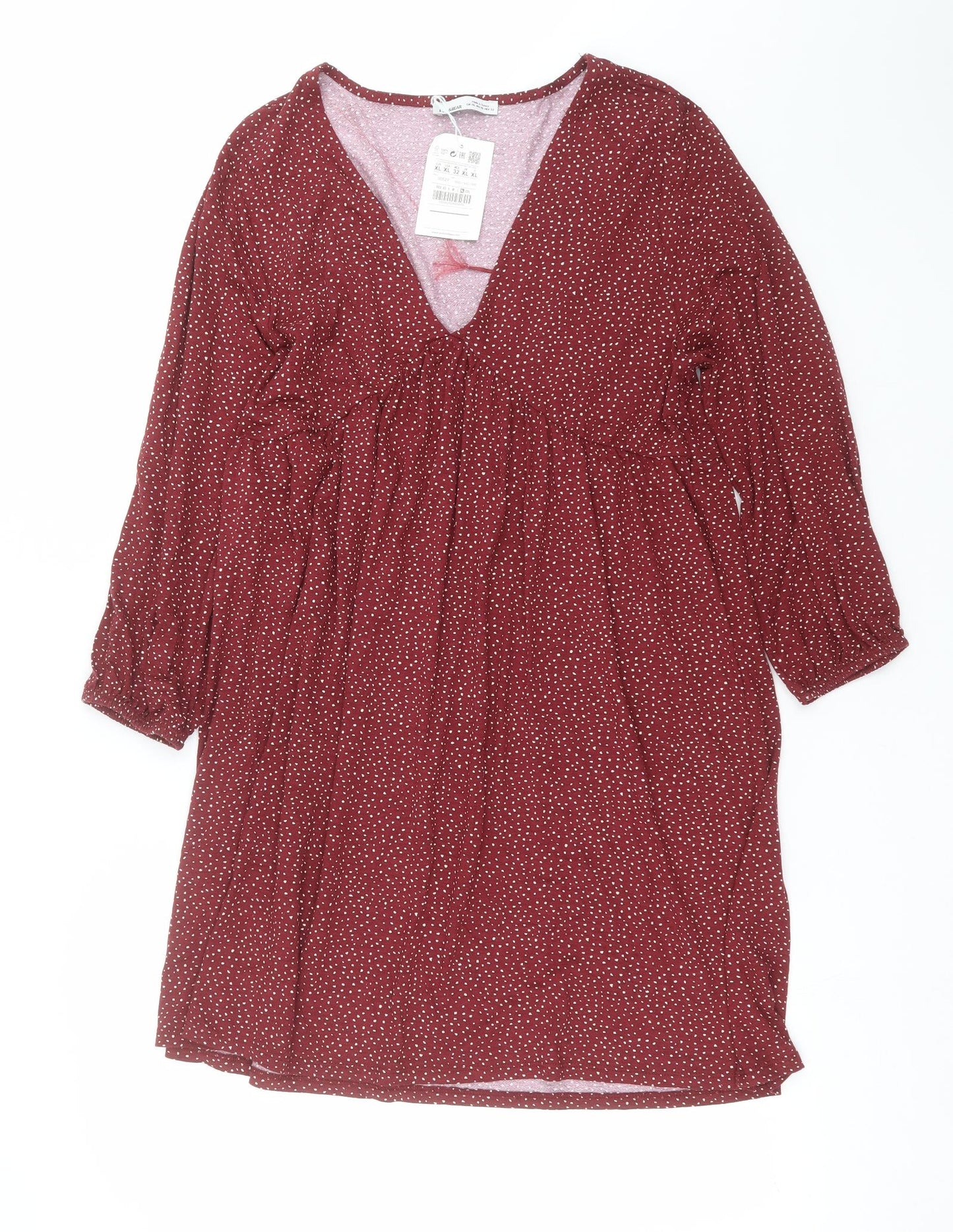 Pull&Bear Womens Purple Polka Dot  T-Shirt Dress  Size XL  - burgundy