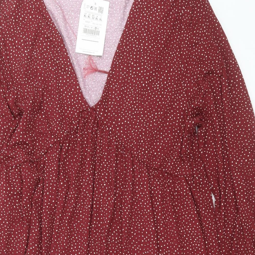 Pull&Bear Womens Purple Polka Dot  T-Shirt Dress  Size XL  - burgundy