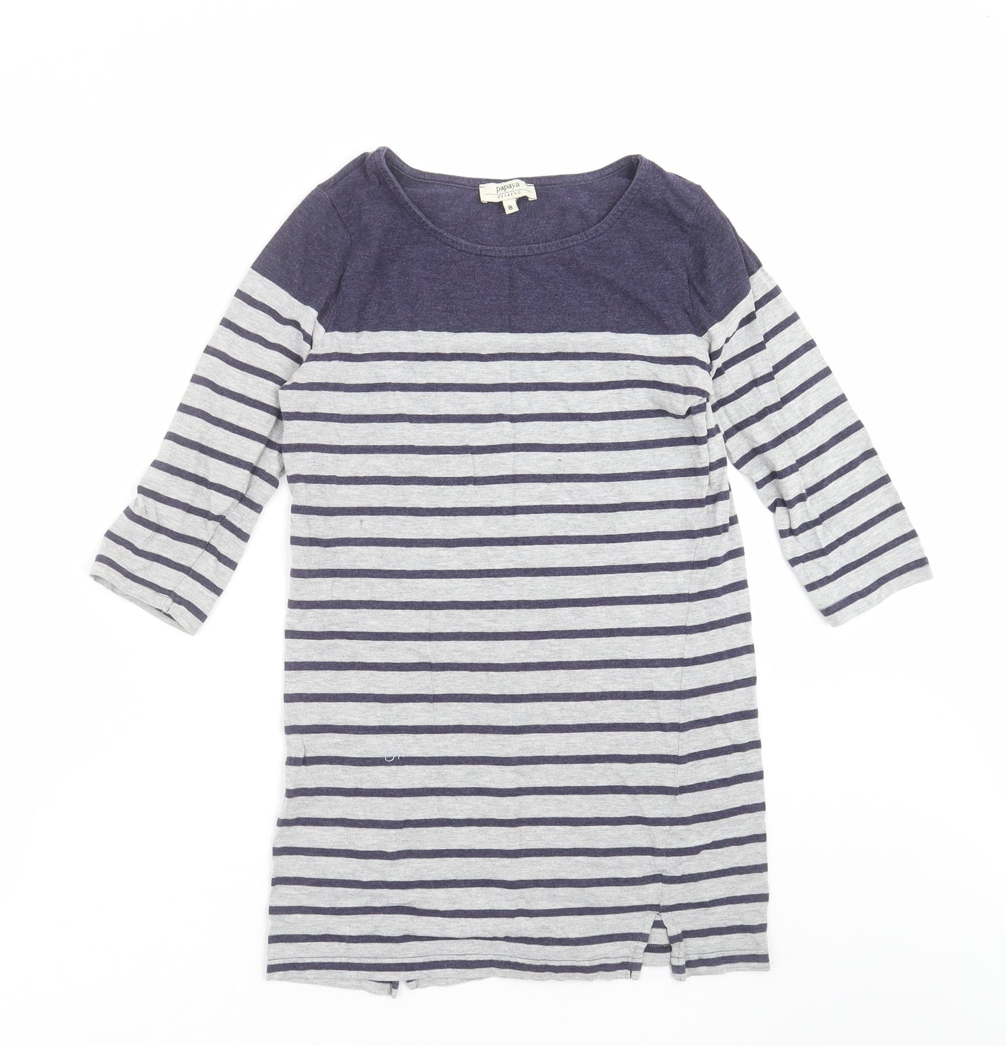 Papaya Womens Grey Striped  Basic T-Shirt Size 8