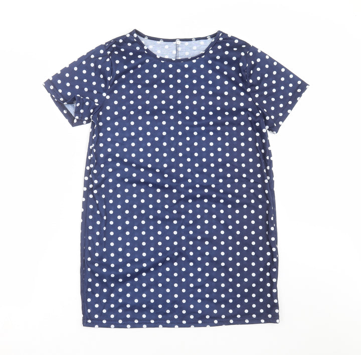 Preworn Womens Blue Polka Dot T-Shirt Dress Size S
