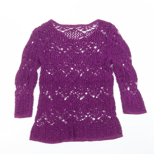 Coldwater Creek Womens Purple Geometric Knit Pullover Jumper Size 8