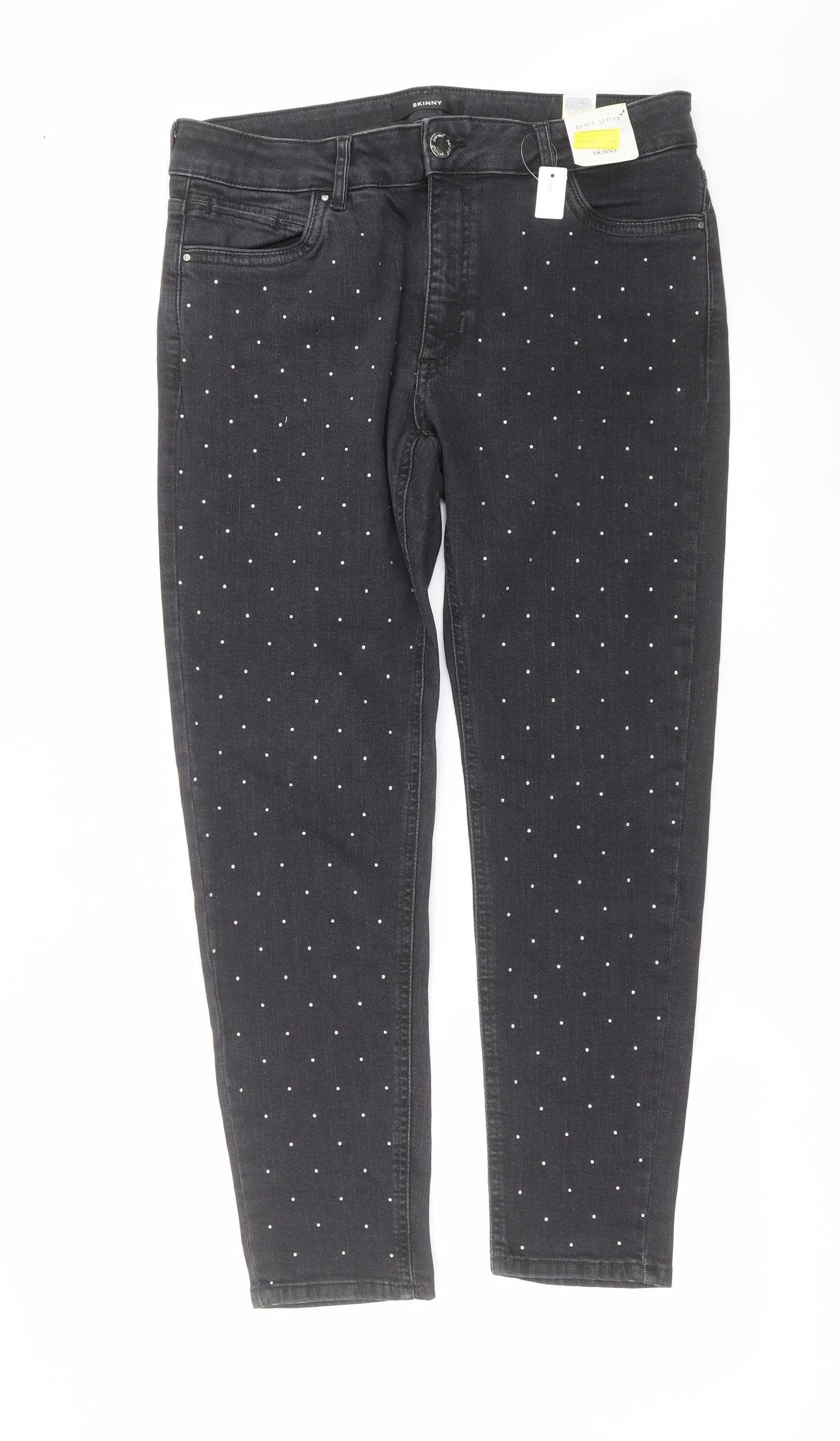 Marks and Spencer Womens Grey  Denim Skinny Jeans Size 16 L28 in - Rhinestone detail