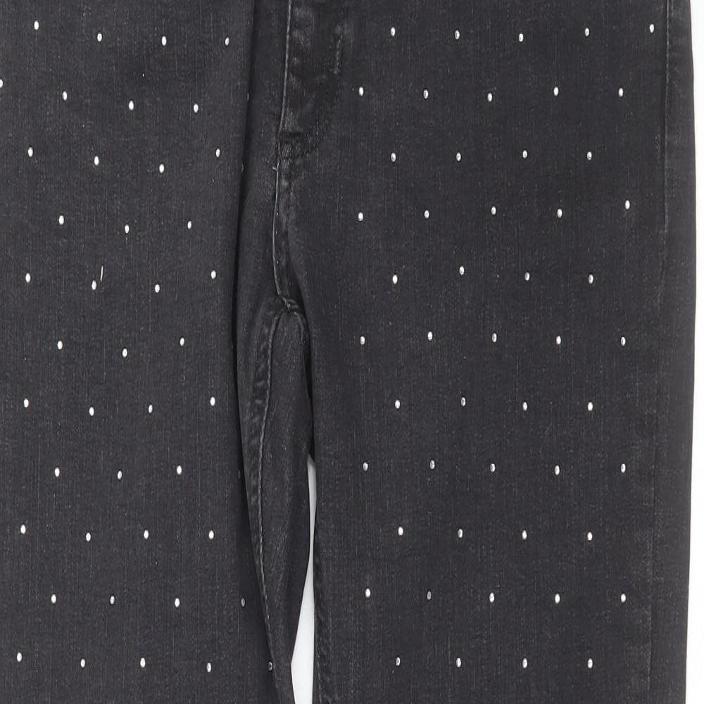 Marks and Spencer Womens Grey  Denim Skinny Jeans Size 16 L28 in - Rhinestone detail