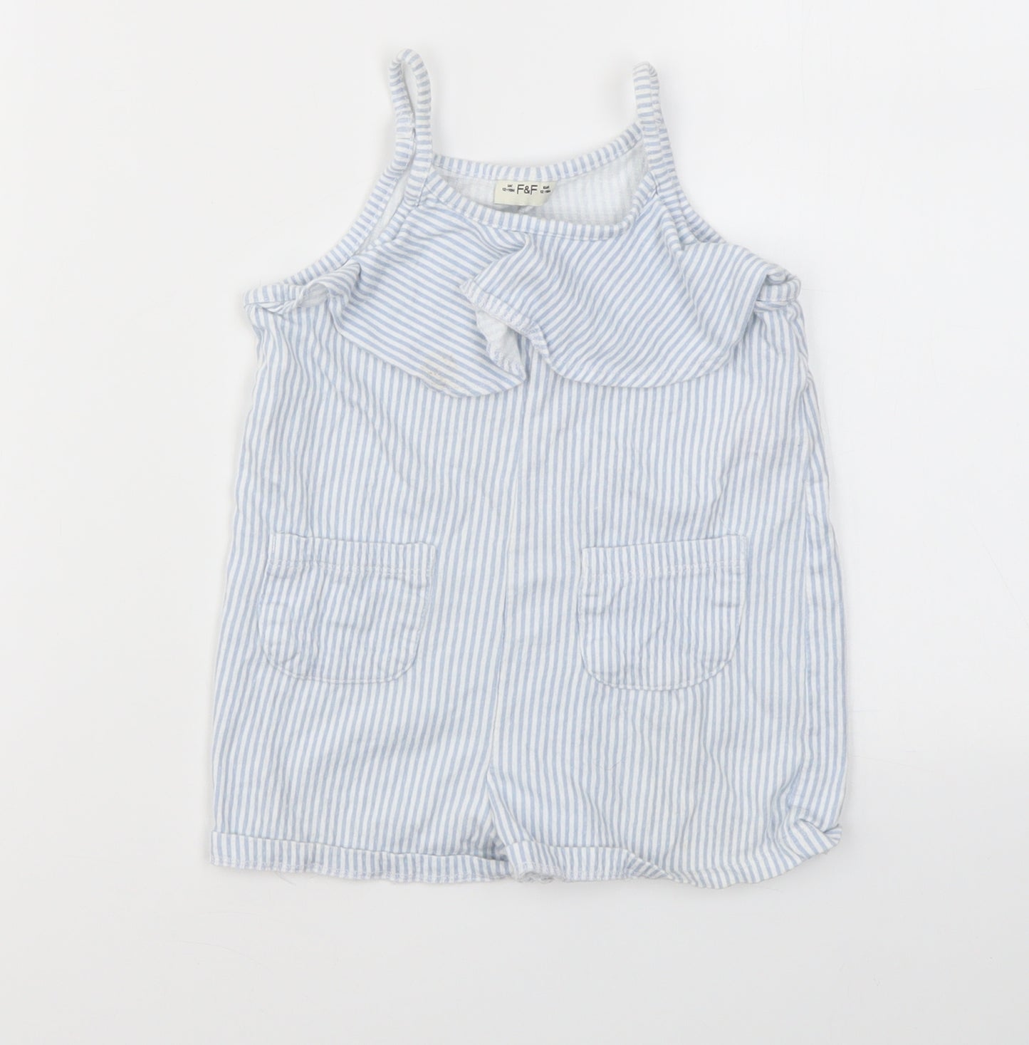 F&F Girls Blue Striped  Dungaree One-Piece Size 12-18 Months
