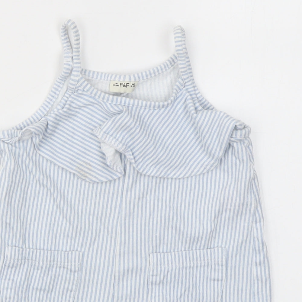 F&F Girls Blue Striped  Dungaree One-Piece Size 12-18 Months