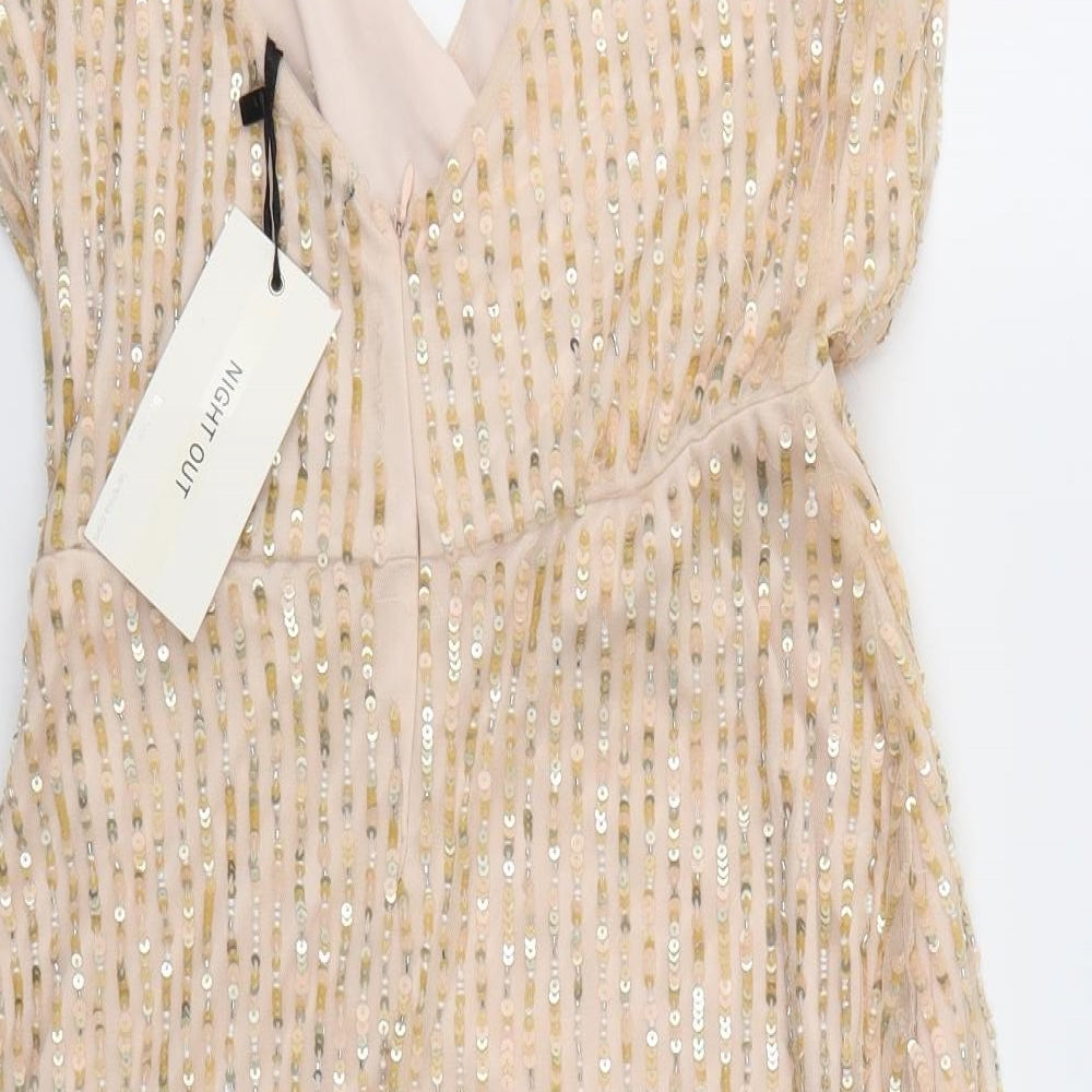 Bershka Womens Gold Houndstooth  Fit & Flare  Size L