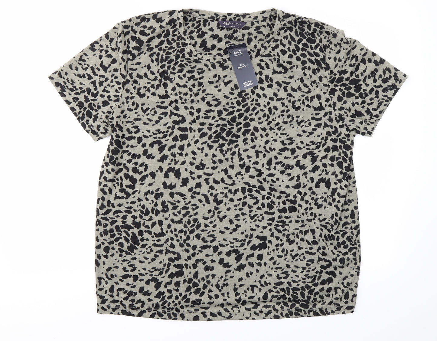 M&S Womens Green Animal Print  Basic T-Shirt Size 14