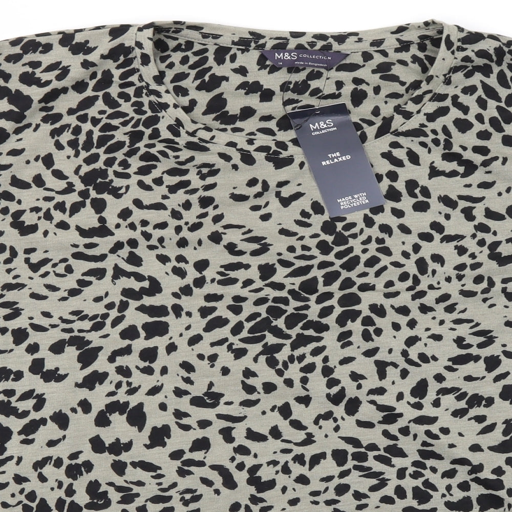 M&S Womens Green Animal Print  Basic T-Shirt Size 14