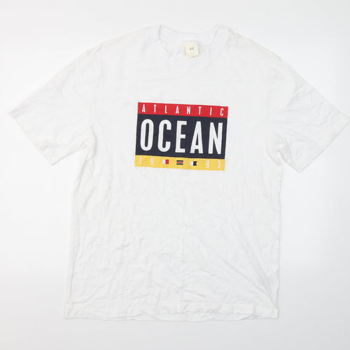 H&M  Mens White Geometric   T-Shirt Size M