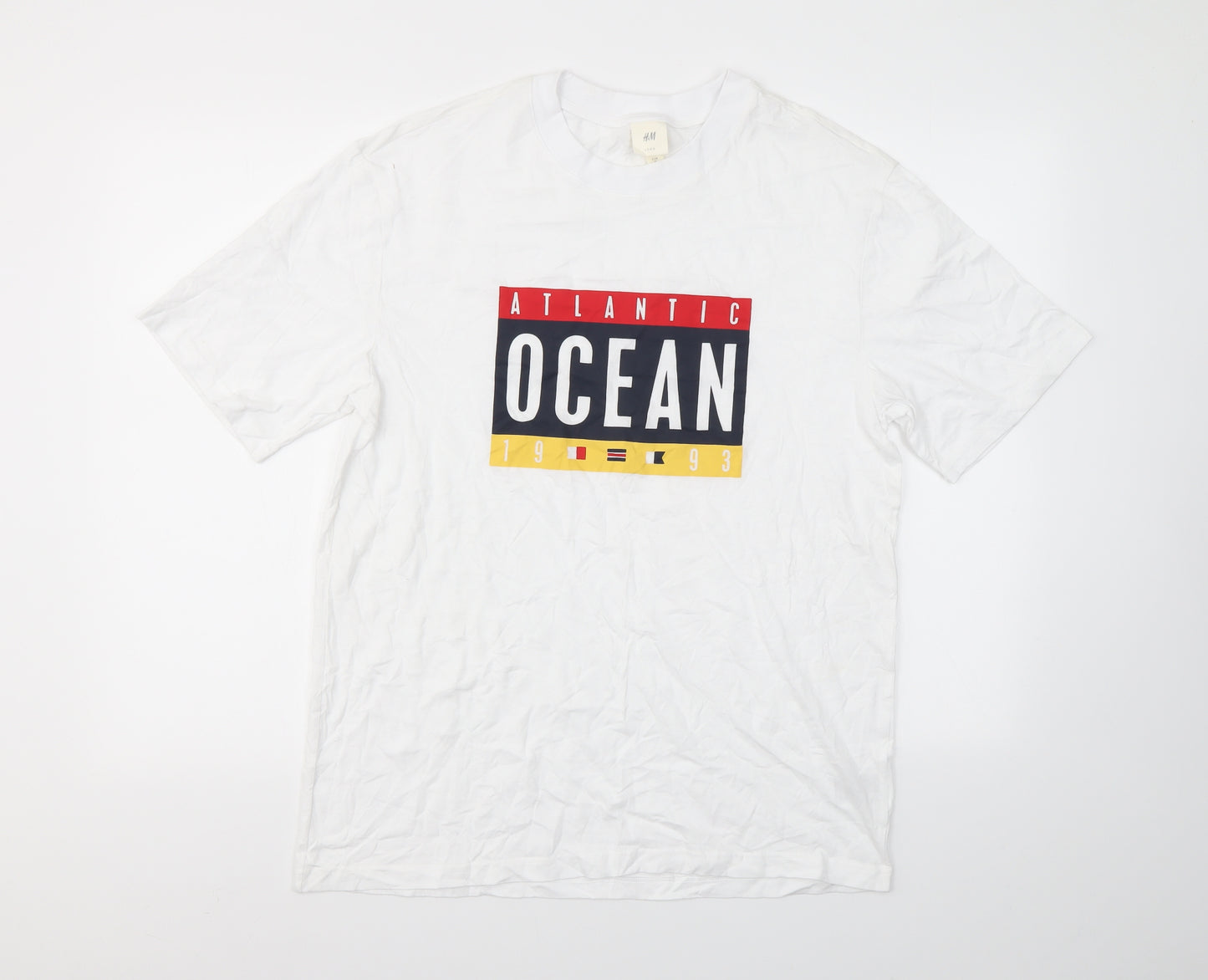 H&M  Mens White Geometric   T-Shirt Size M