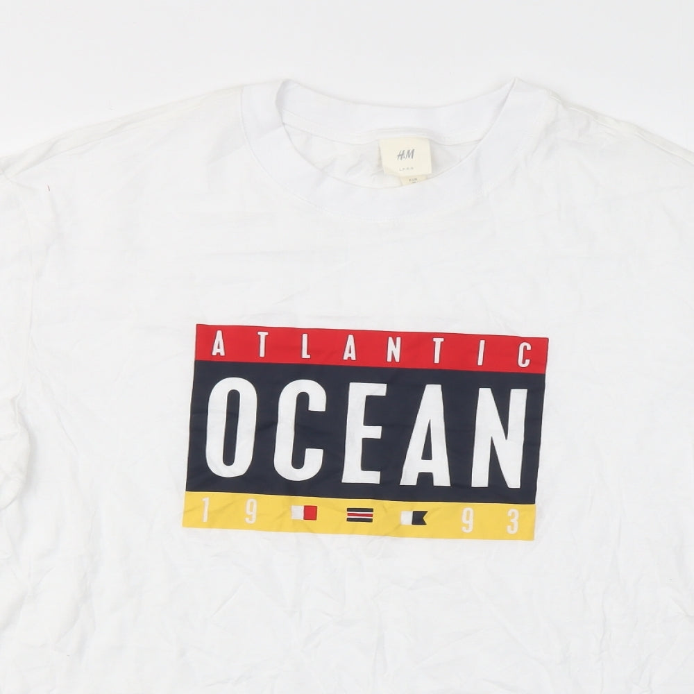 H&M  Mens White Geometric   T-Shirt Size M