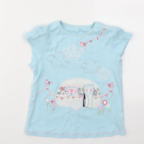 George Girls Blue Geometric  Basic T-Shirt Size 5-6 Years