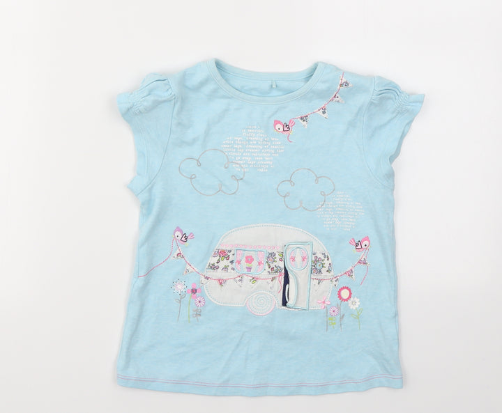 George Girls Blue Geometric Basic T-Shirt Size 5-6 Years