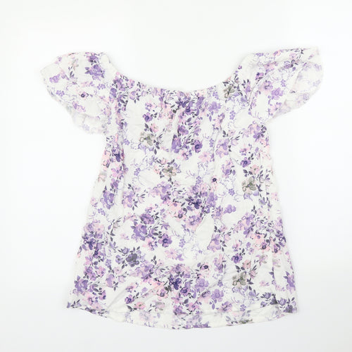Beloved Womens Purple Floral  Basic Blouse Size 10
