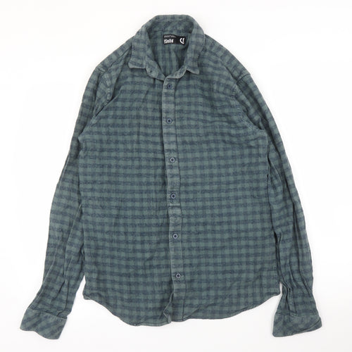 Isolid Mens Green Check   Button-Up Size M