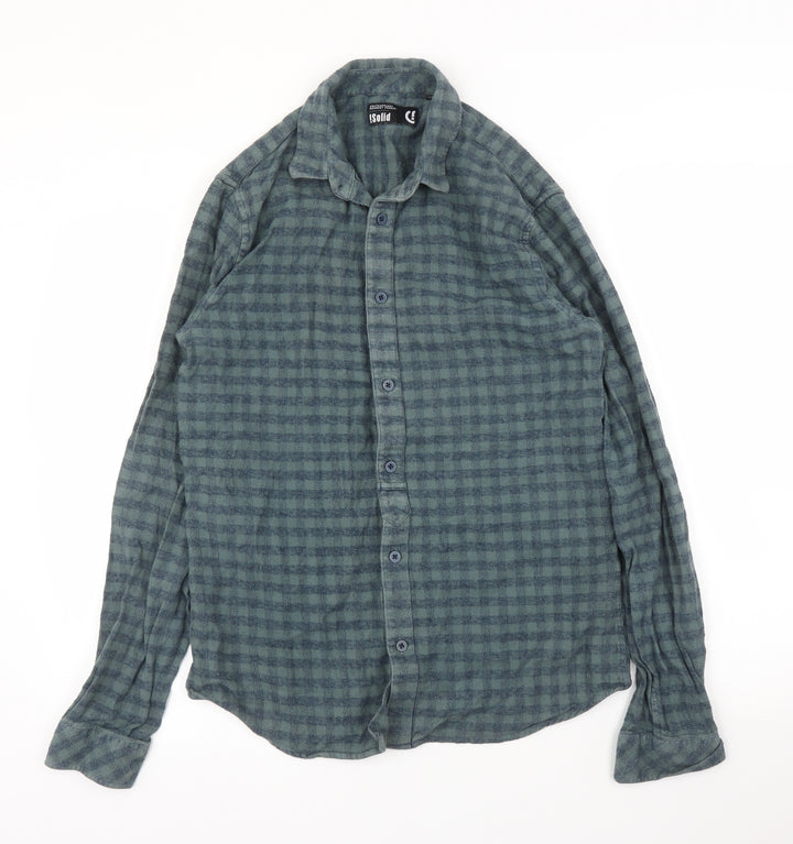 Isolid Mens Green Check Button-Up Size M