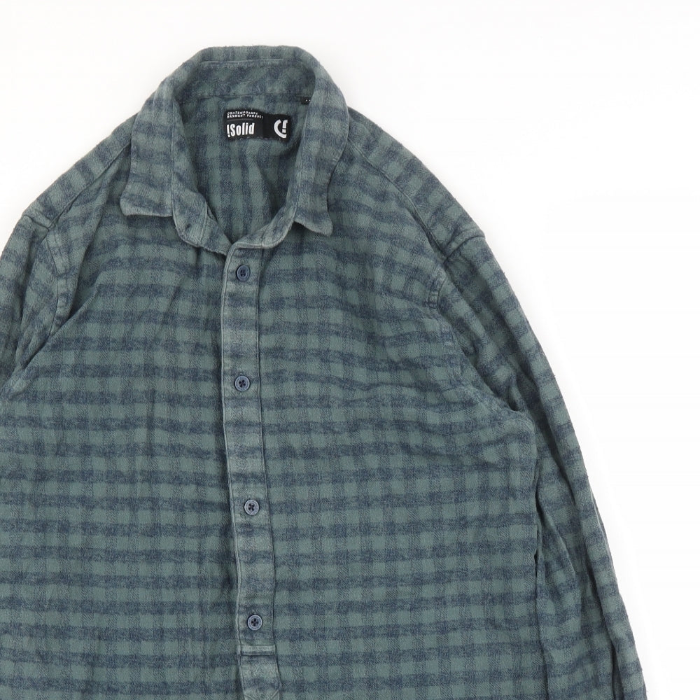 Isolid Mens Green Check   Button-Up Size M