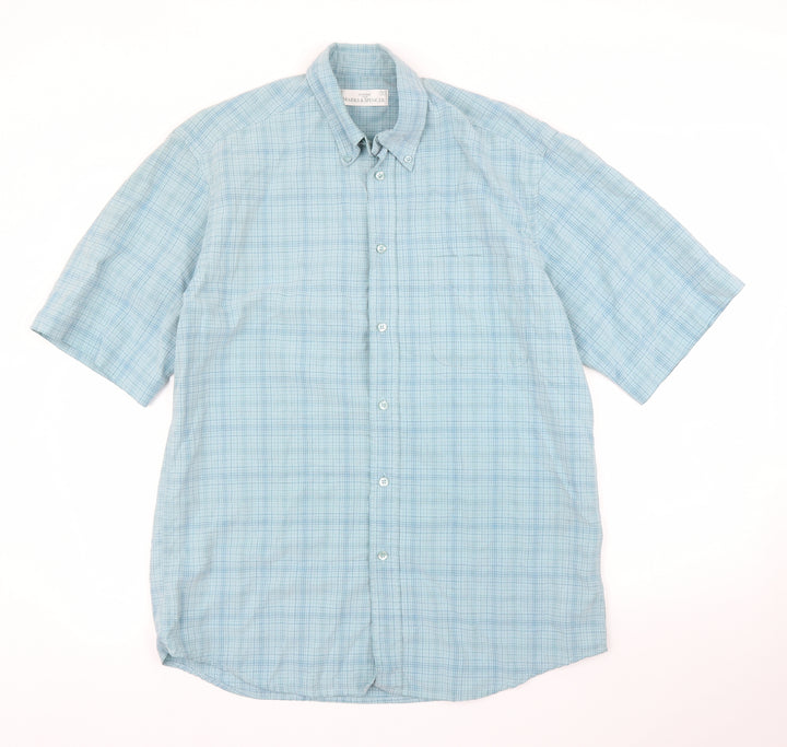 M&S Mens Green Check Button-Up Size M