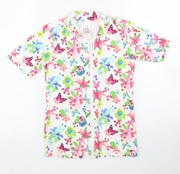 NEXT Girls White Floral Basic T-Shirt Size 11 Years