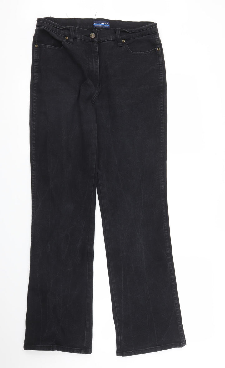 Brooks Mens Black Denim Bootcut Jeans Size 16 L30 in