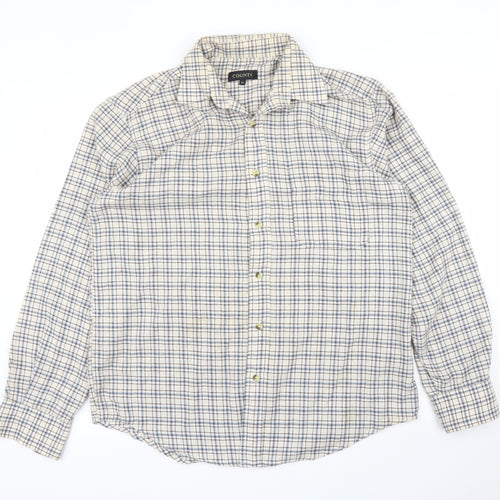 County Mens Beige Plaid   Button-Up Size M