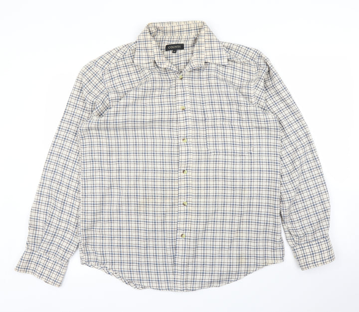 County Mens Beige Plaid Button-Up Size M