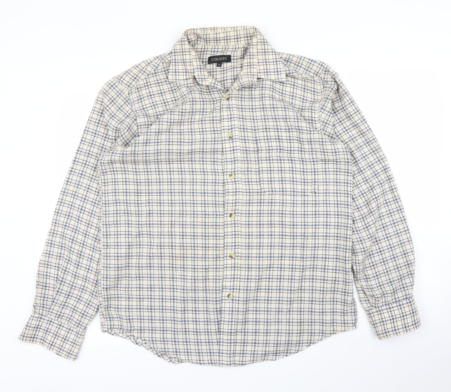 County Mens Beige Plaid   Button-Up Size M