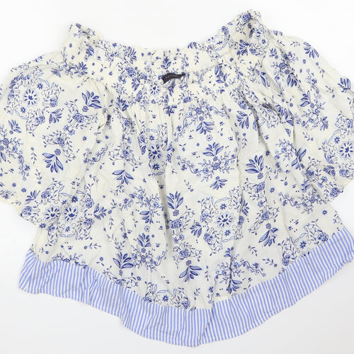 M&S Womens Blue Floral  Basic Blouse Size 8