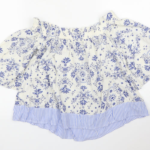 M&S Womens Blue Floral  Basic Blouse Size 8