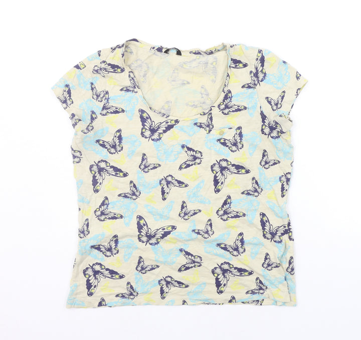 M&Co Womens Beige Geometric  Basic T-Shirt Size 12  - buttefly