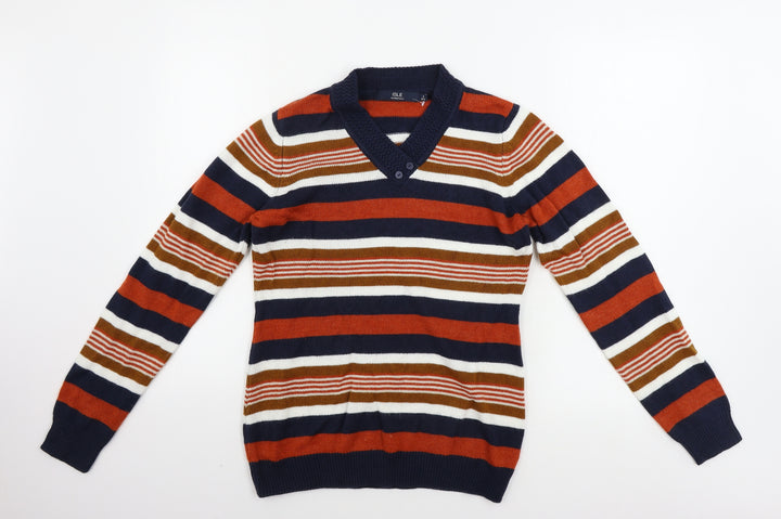 ISLE Womens Brown Striped Pullover Jumper Size S
