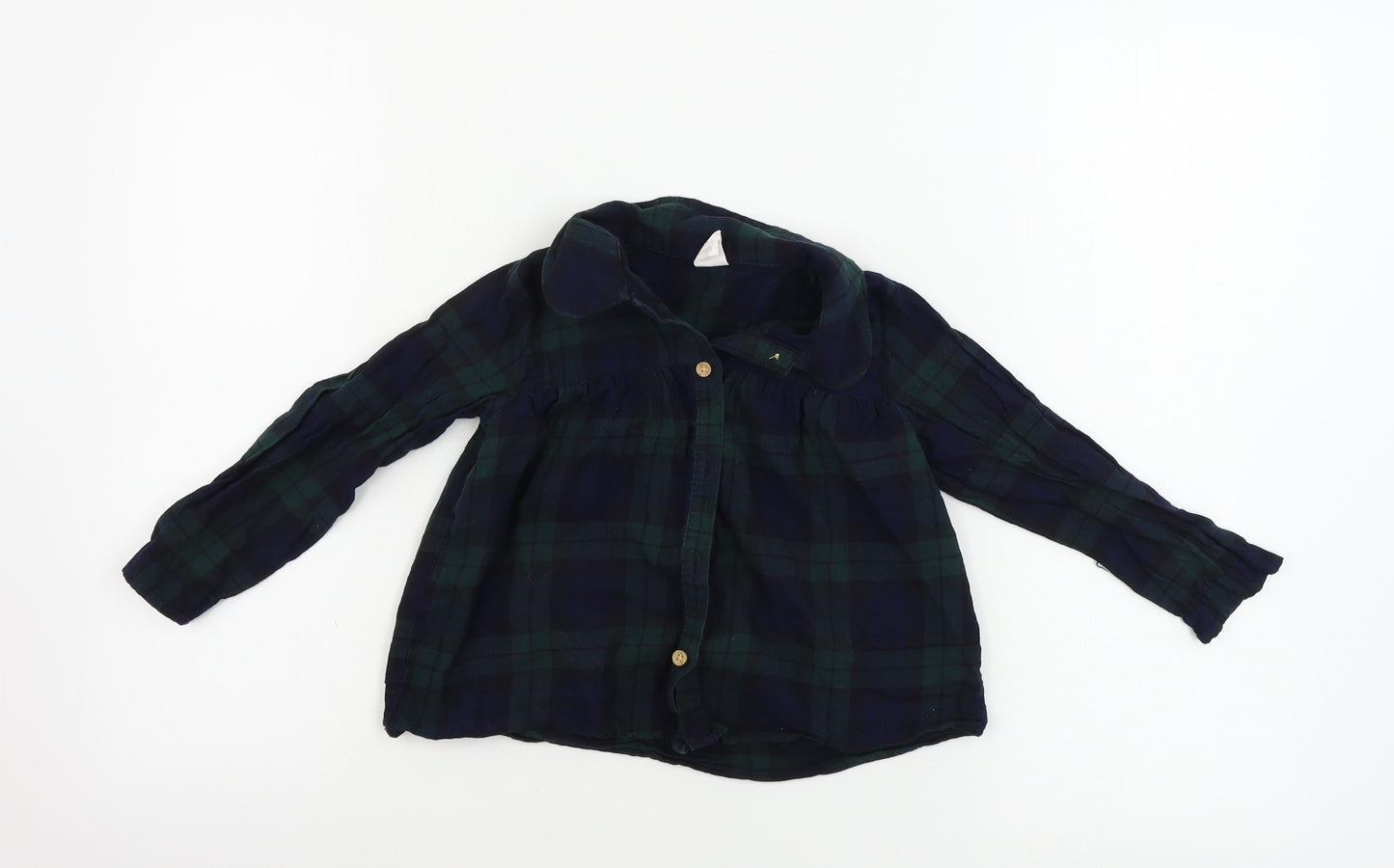 H&M  Girls Green Check  Basic Button-Up Size 3-4 Years