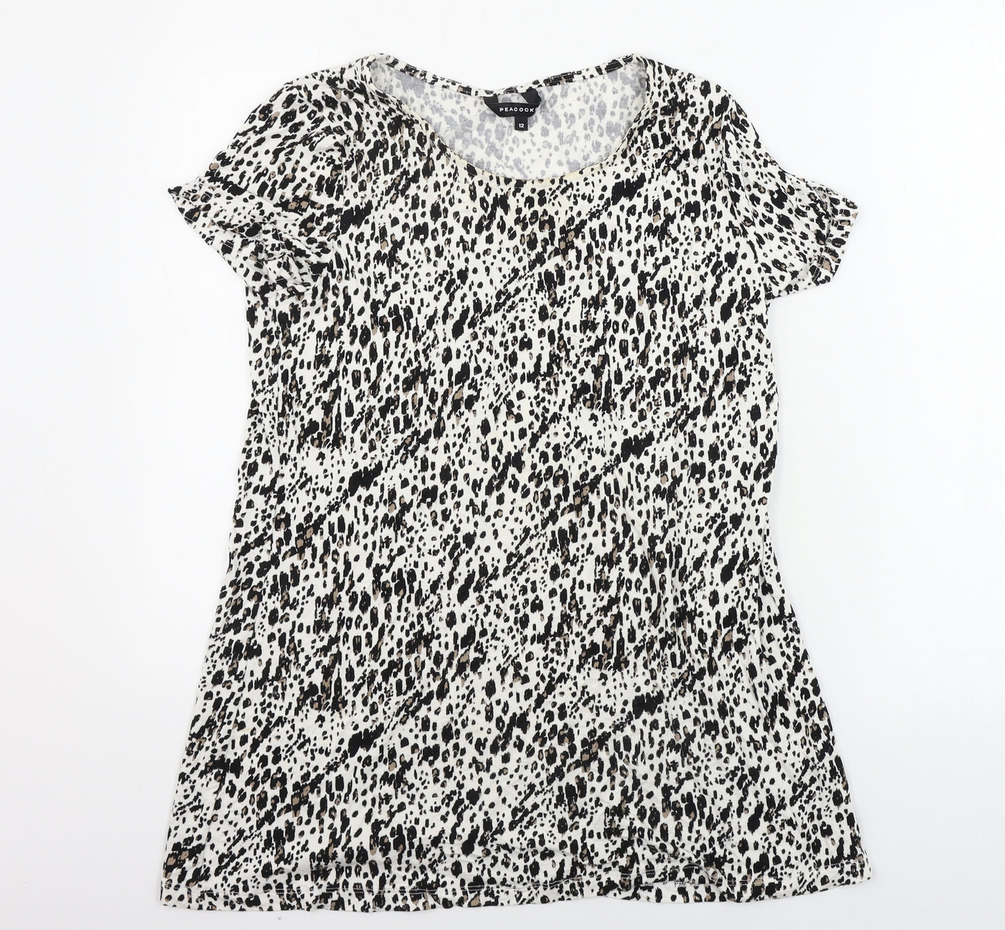 Peacocks  Womens White Animal Print  Basic T-Shirt Size 12