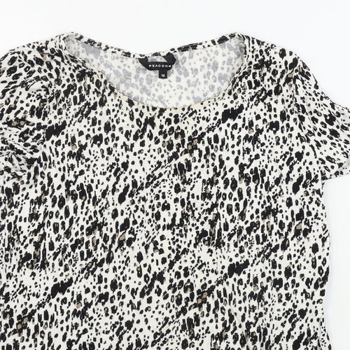 Peacocks  Womens White Animal Print  Basic T-Shirt Size 12