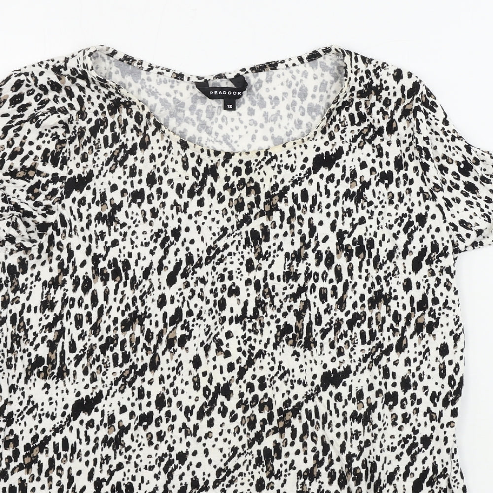 Peacocks  Womens White Animal Print  Basic T-Shirt Size 12