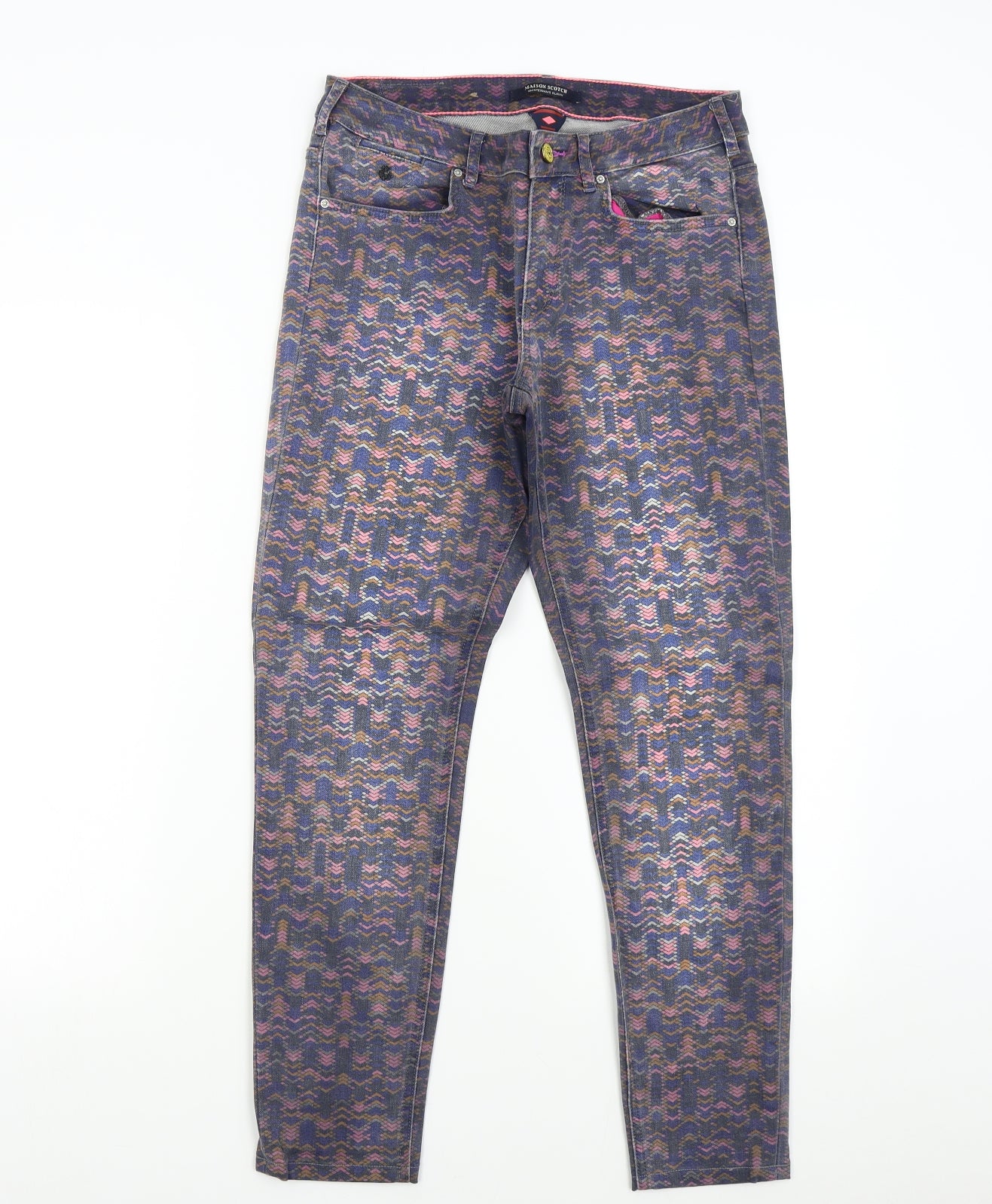 Maison Scotch Womens Multicoloured Geometric Denim Skinny Jeans Size 31 L27 in