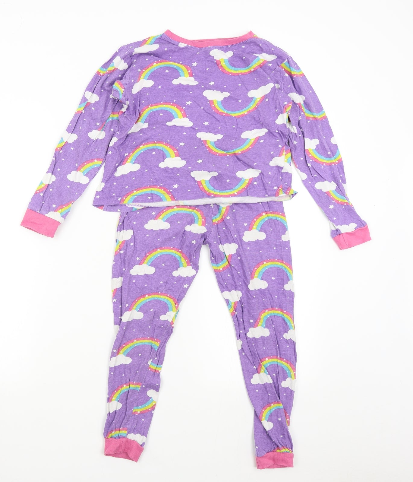 B&M Girls Purple    Pyjama Set Size 9-10 Years  - Rainbows